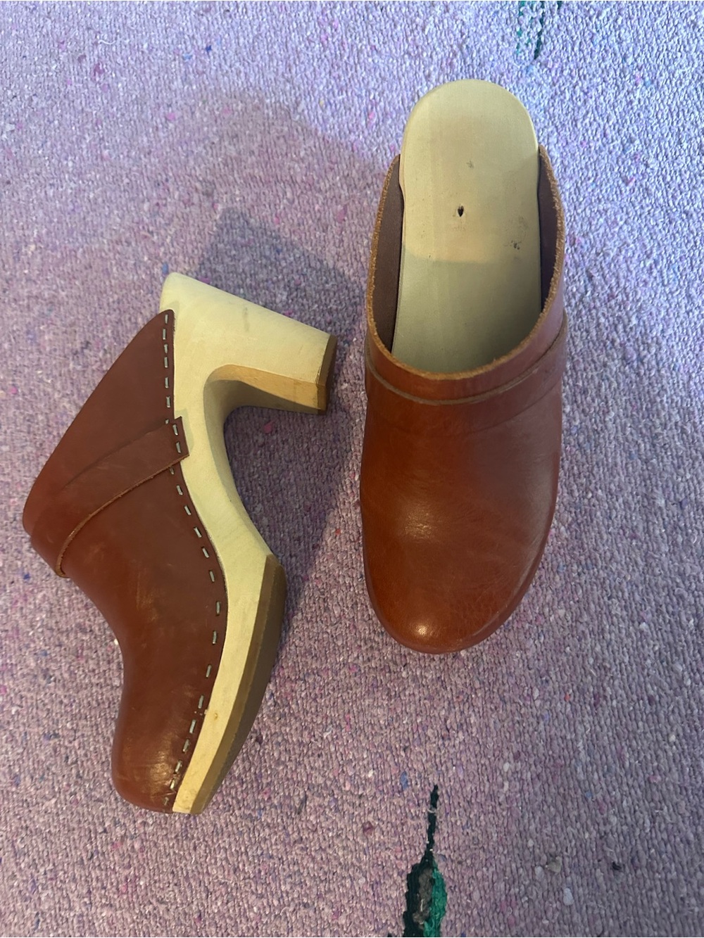Swedish Hasbeens Slip-In Classic Brown Leather Clog Mules